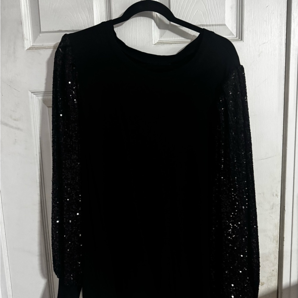 Torrid Black Blouse with Sequin Sleeves